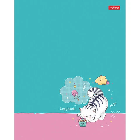 Тетрадь А5 48 л. HATBER скоба, клетка, фактурное тиснение, "Кот Тетрадь А5 48 л. HATBER скоба, клетка, фактурное тиснение, "Кот