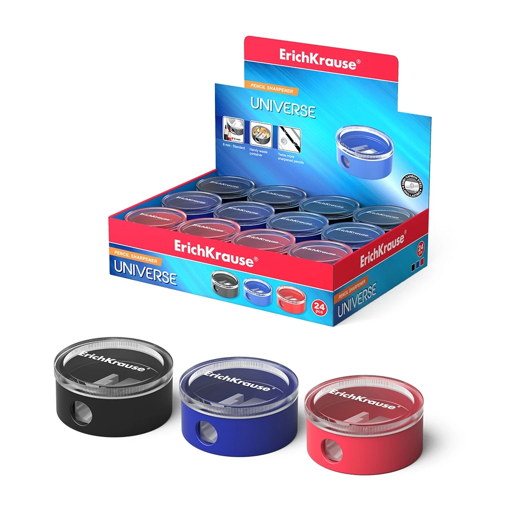 Пластиковая точилка Erich Krause Universe с контейнером, цвет корпуса ассорти (в Пластиковая точилка Erich Krause Universe с контейнером, цвет корпуса ассорти (в