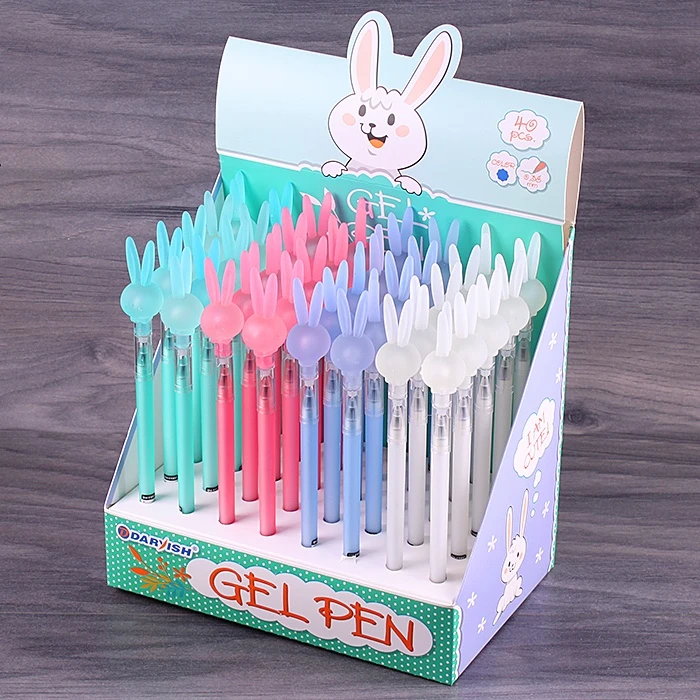 Ручка гелевая синяя "Darvish" с игольчатым стержнем "зайка"