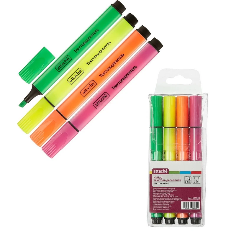 Маркер выделитель текста ATTACHE набор 4цв. 1-4 мм треугольный Маркер выделитель текста ATTACHE набор 4цв. 1-4 мм треугольный