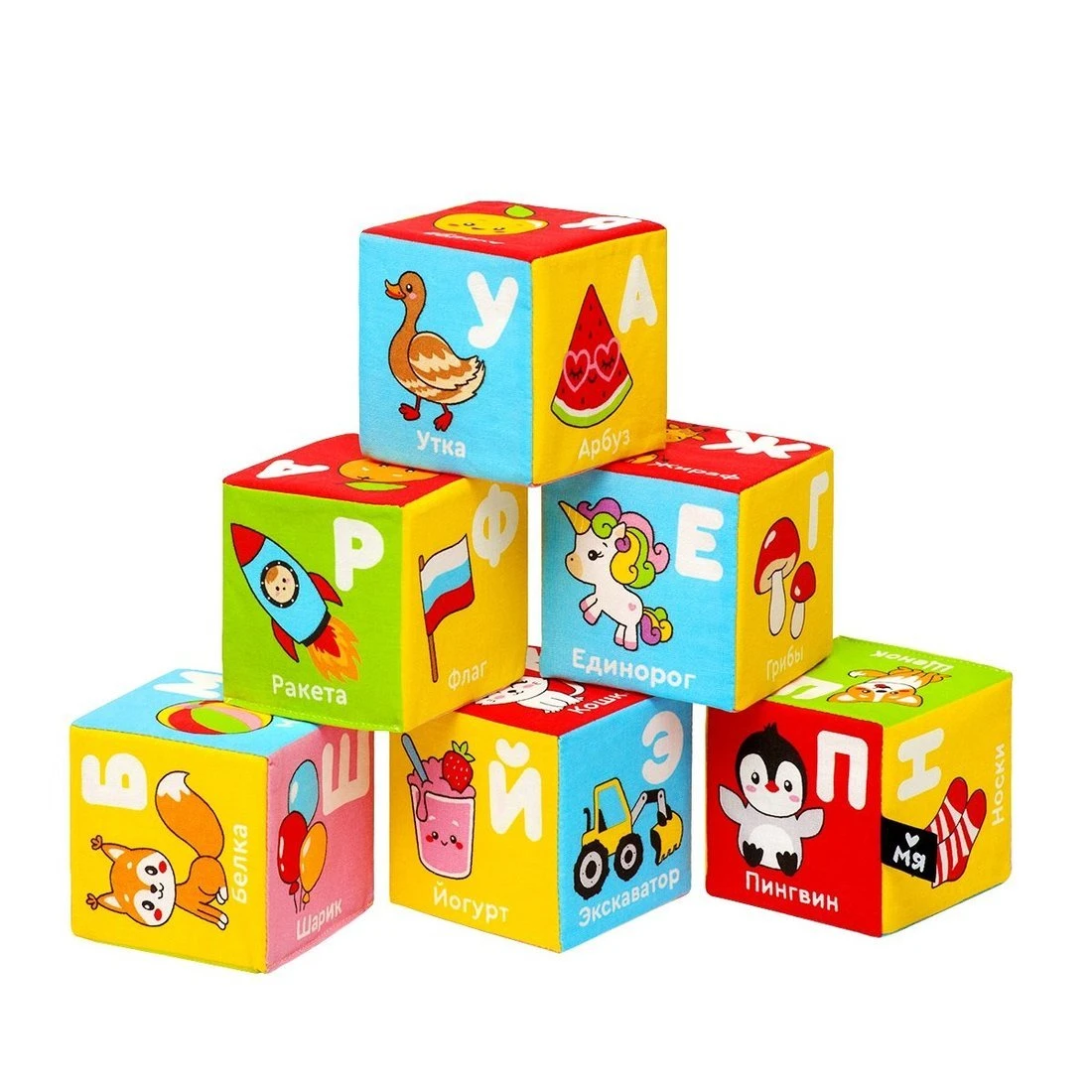 Мягкая игрушка Мяшечки с кубики Азбука с картинкам