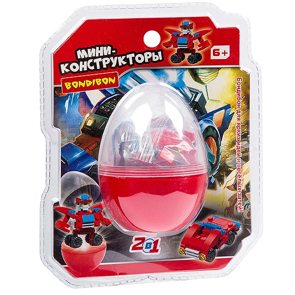 Мини-конструктор в красн. яйце, 2в1- робот-машина , 52 дет., BONDIBON, PVC Мини-конструктор в красн. яйце, 2в1- робот-машина , 52 дет., BONDIBON, PVC