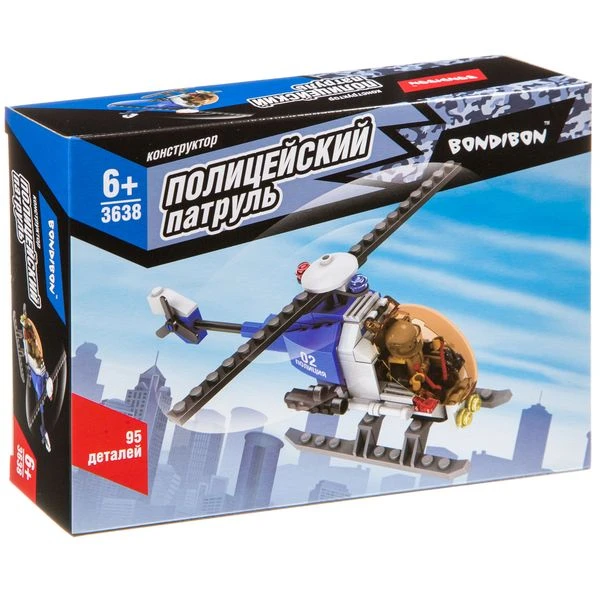 Конструктор Bondibon, Полицейский Патруль, Вертолет, 95 дет., BOX