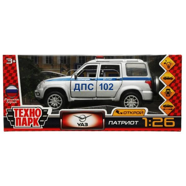 Машина металл свет-звук UAZ ПАТРИОТ ПОЛИЦИЯ 17,8 см, двери, инерция, Технопарк
