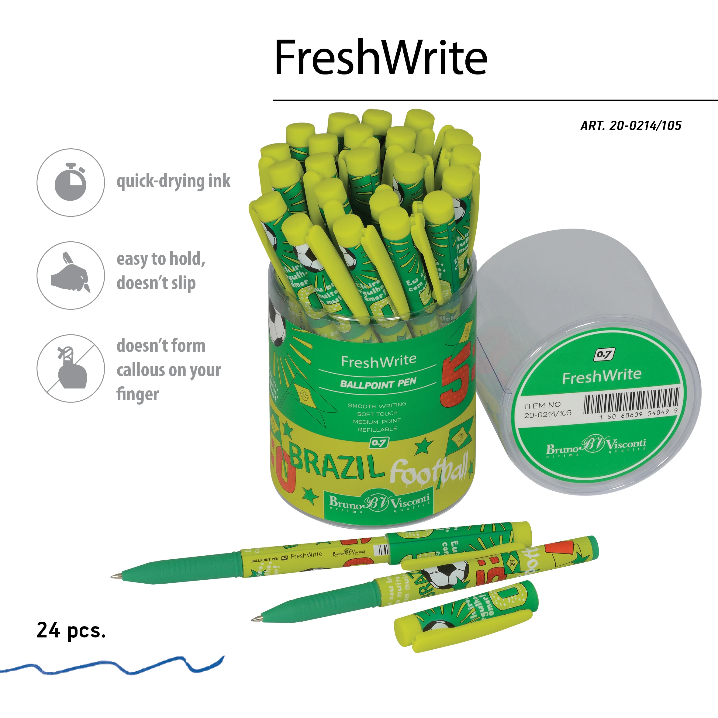 РУЧКА "FreshWrite. Футбол. Чемпионы. Бразилия", ШАРИКОВАЯ 0.7 ММ, РУЧКА "FreshWrite. Футбол. Чемпионы. Бразилия", ШАРИКОВАЯ 0.7 ММ,