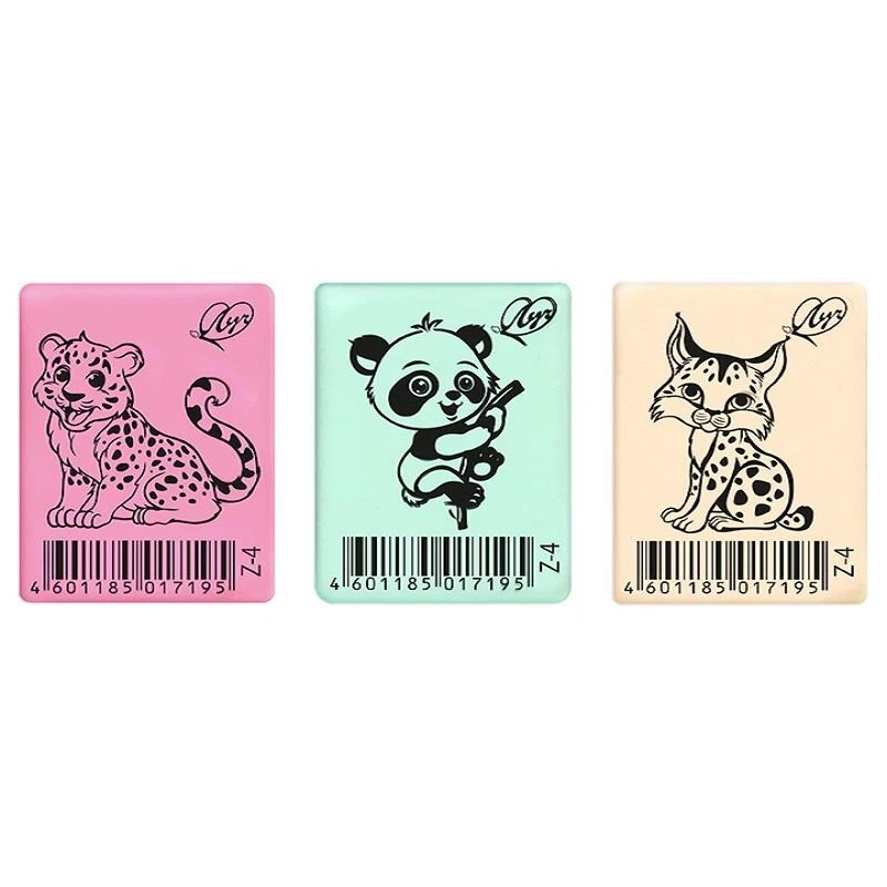 Ластик Луч ZOO 35x25x8 мм пастельный в ассортименте