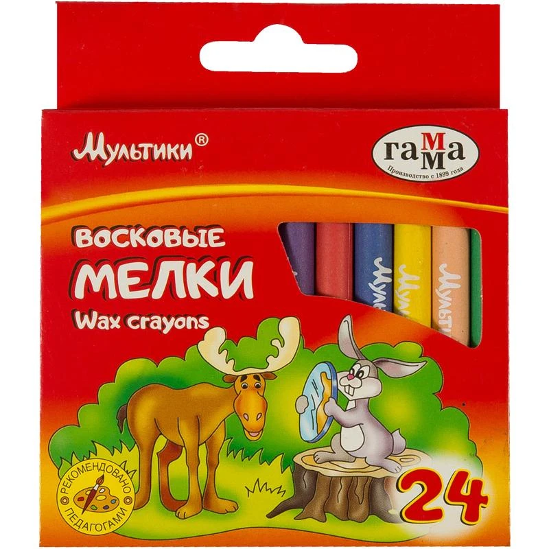 Мелки восковые Гамма "Мультики", 24цв., круглые, картон, европодвес.