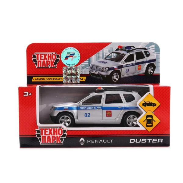 Машина металл RENAULT DUSTER ПОЛИЦИЯ 12 см, двери, багаж, инерц. Технопарк