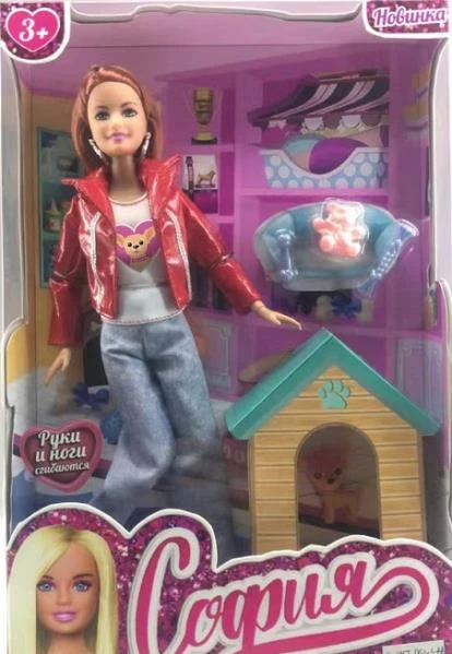 Кукла 29 см София, руки и ноги сгиб, собака, акс, коробка. КАРАПУЗ