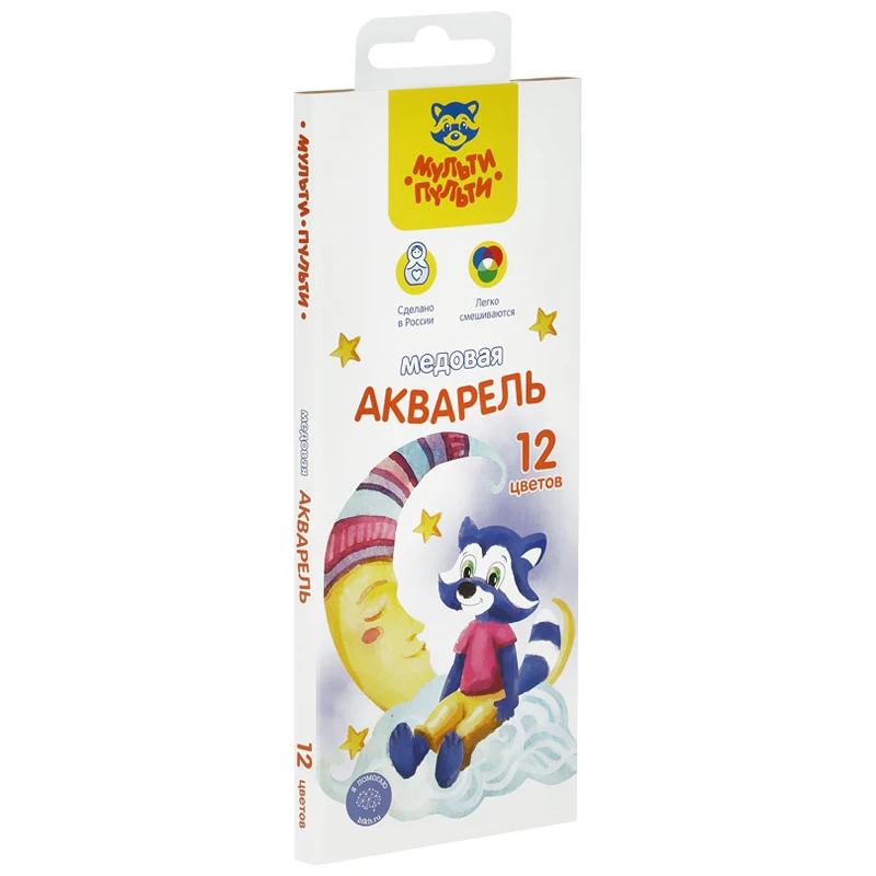 Акварель Мульти-Пульти "Енот в сказке", медовая, 12 цветов, без кисти,