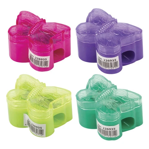 Точилка ПИФАГОР с контейнером, пластиковая, "Бабочка", цвет корпуса Точилка ПИФАГОР с контейнером, пластиковая, "Бабочка", цвет корпуса