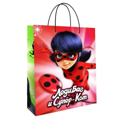Леди Баг и Супер-Кот. Пакет подарочный большой (красный с зеленым), 220*310*100