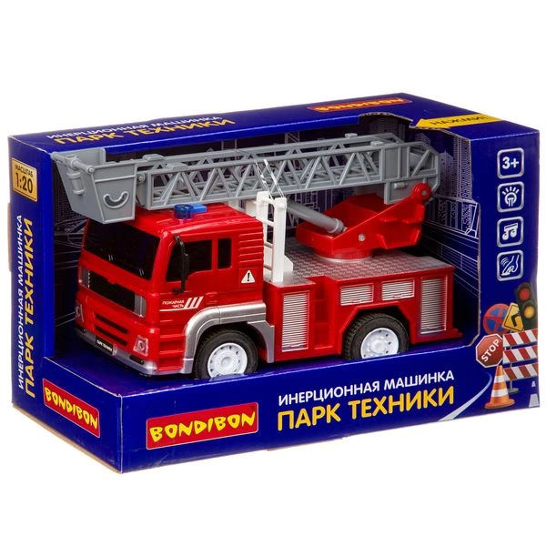 Инерционная машинка Bondibon «ПАРК ТЕХНИКИ», пожарный кран, свет, звук BOX