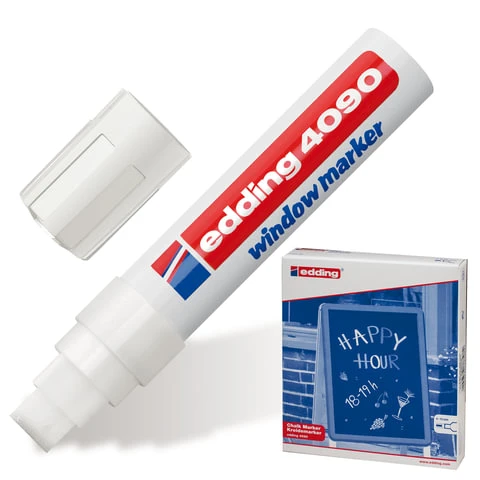Маркер меловой EDDING "4090", 4-15 мм, БЕЛЫЙ, влагостираемый, для