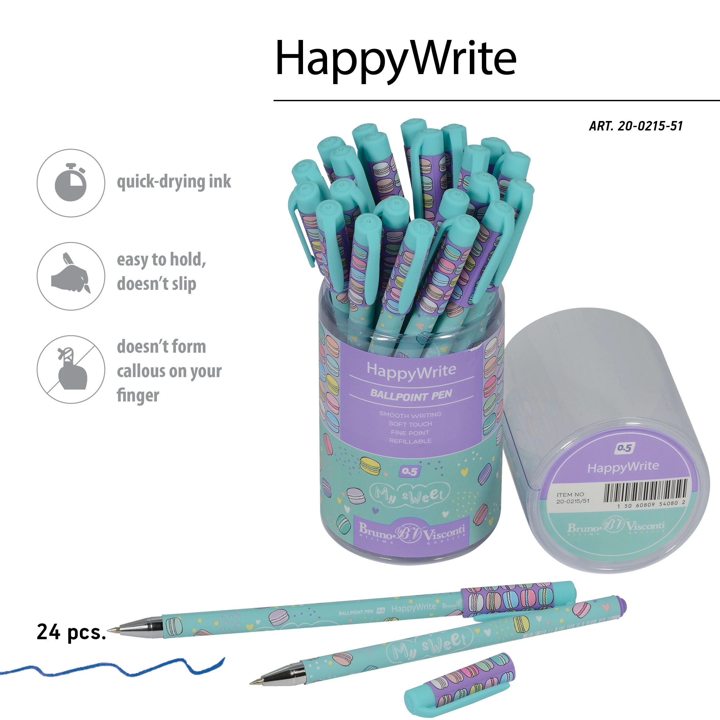 РУЧКА "HappyWrite. My Sweet. Mакаруны" 0.5 ММ, СИНЯЯ РУЧКА "HappyWrite. My Sweet. Mакаруны" 0.5 ММ, СИНЯЯ