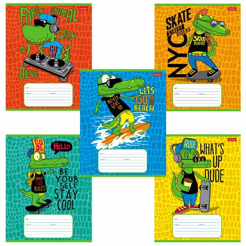 Тетрадь 12 л. HATBER клетка, обложка картон, "Croco Boys" (5 видов в Тетрадь 12 л. HATBER клетка, обложка картон, "Croco Boys" (5 видов в