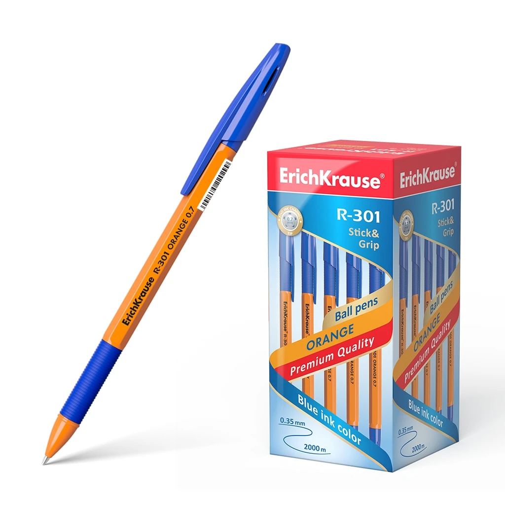 Ручка шариковая Erich Krause® R-301 Orange Stick&Grip 0.7, цвет чернил синий Ручка шариковая Erich Krause® R-301 Orange Stick&Grip 0.7, цвет чернил синий