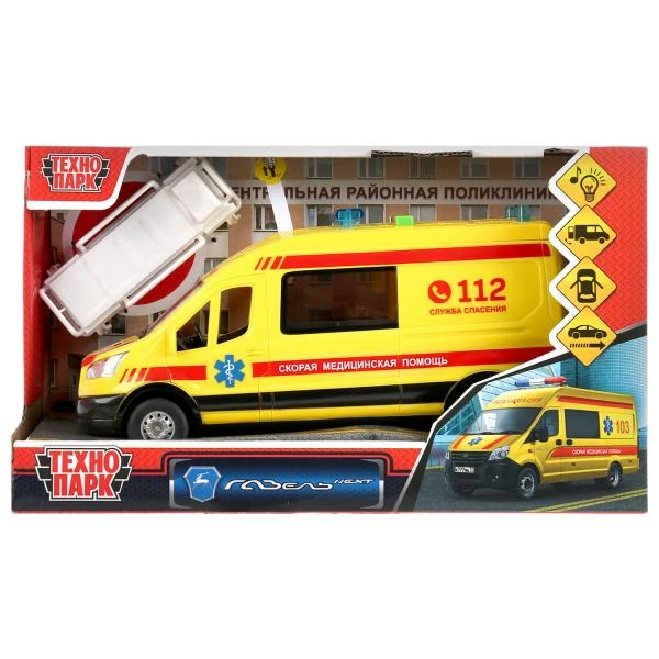 Машина пластик свет-звук FORD TRANSIT РЕАНИМАЦИЯ 22,5см, двери, 4 кноп,