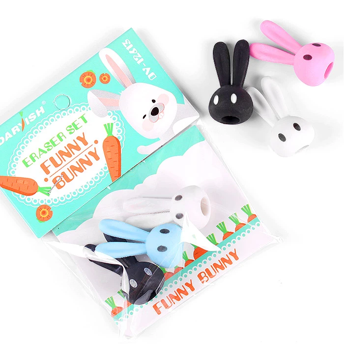 Набор ластиков "Зайка" (3шт/наб) ассорти (насадка)