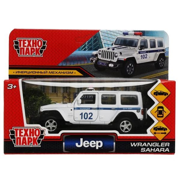 Машина металл JEEP WRANGLER SAHARA ПОЛИЦИЯ 12 см, двер, баг, ин, белый,