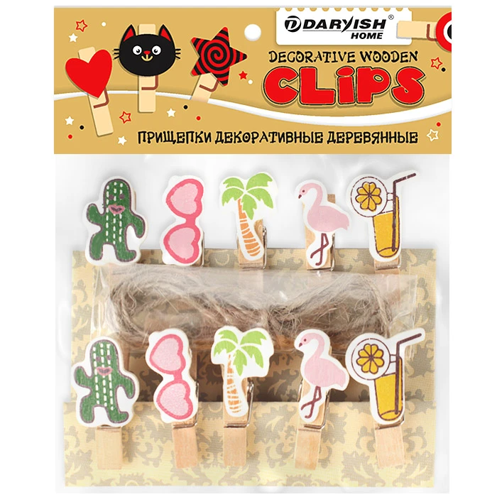 Прищепки декоративные деревянные 10шт/уп "Майами" (набор)
