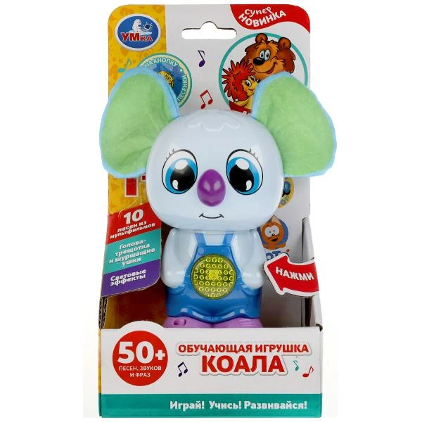 Обучающая коала 50 песен,звуков,фраз.текстильные ушки.свет.трещотка.кор.бат.
