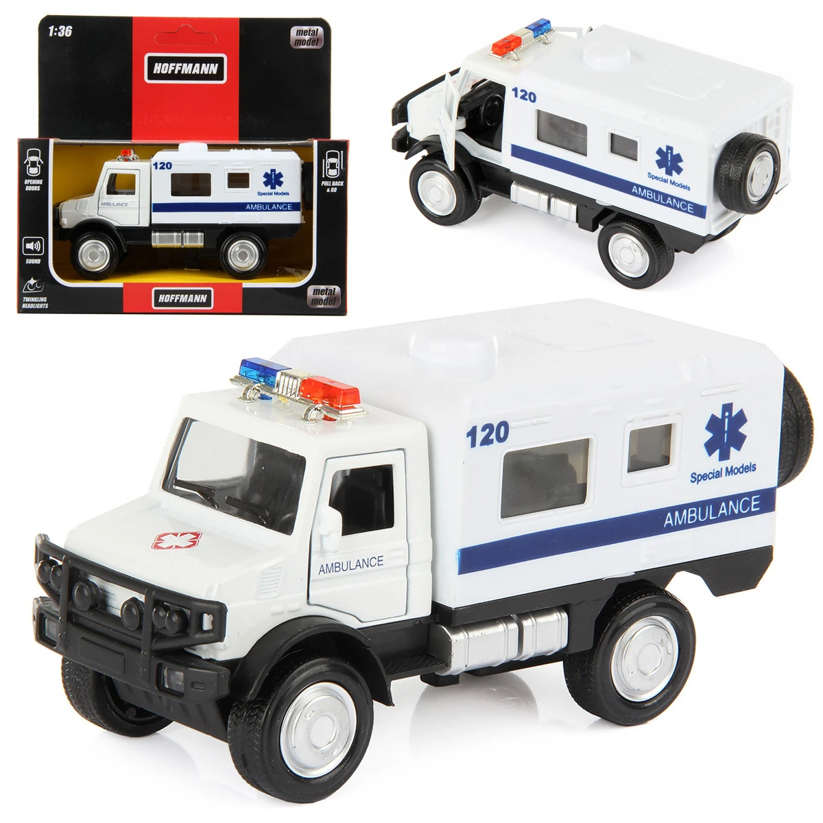 Машина металлическая ГРУЗОВИК ОХРАННАЯ СЛУЖБА-W  1:36, звук/свет, дв.откр.,