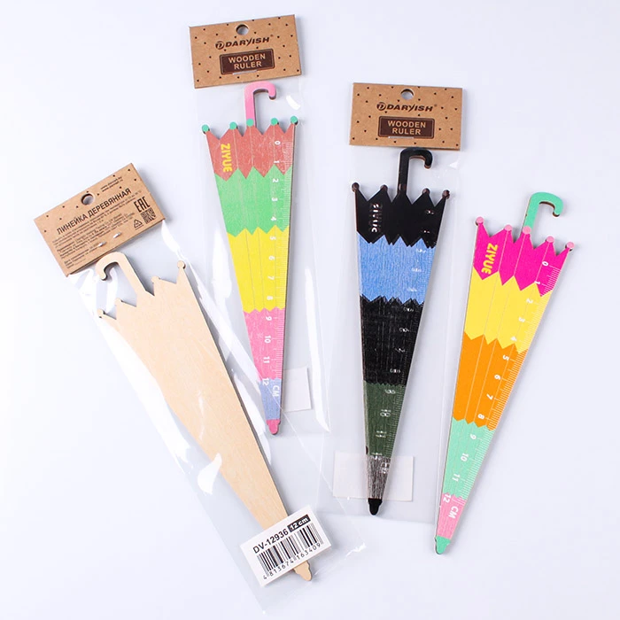 Линейка 12см деревянная "Зонтик" ассорти Линейка 12см деревянная "Зонтик" ассорти