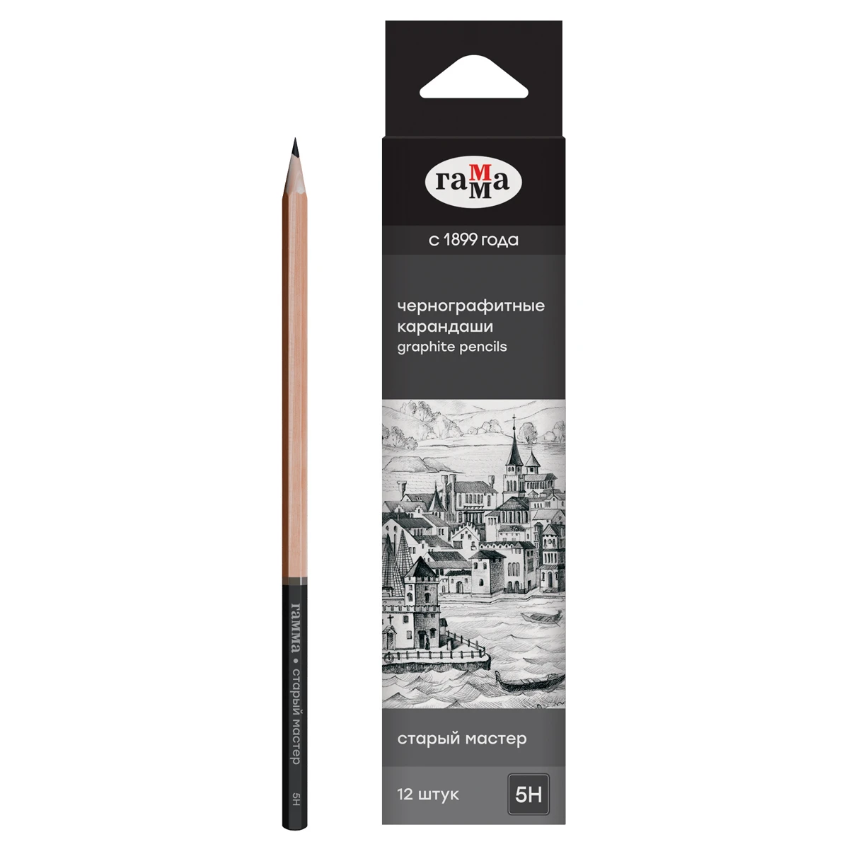 Карандаш чернографитный Гамма "Старый мастер", 5H, заточен.