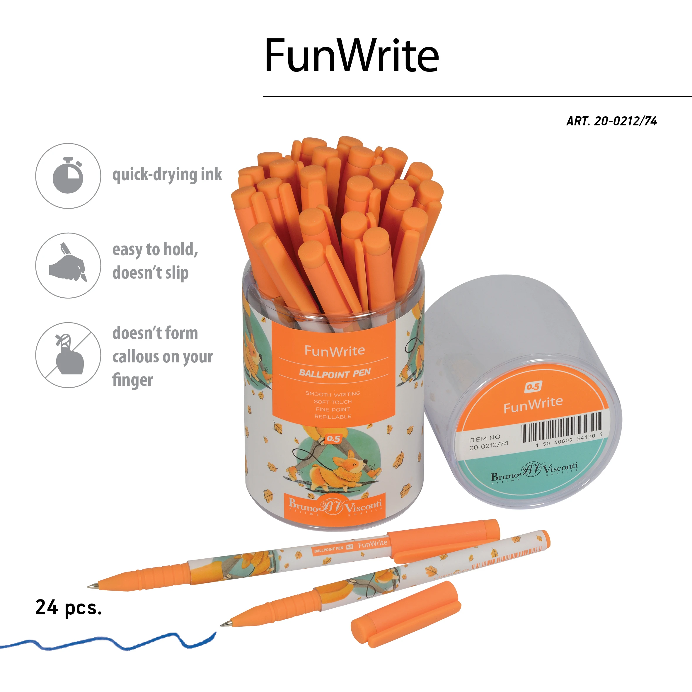 РУЧКА "FunWrite. Городская прогулка. Корги" ШАРИКОВАЯ, 0.5 ММ, СИНЯЯ