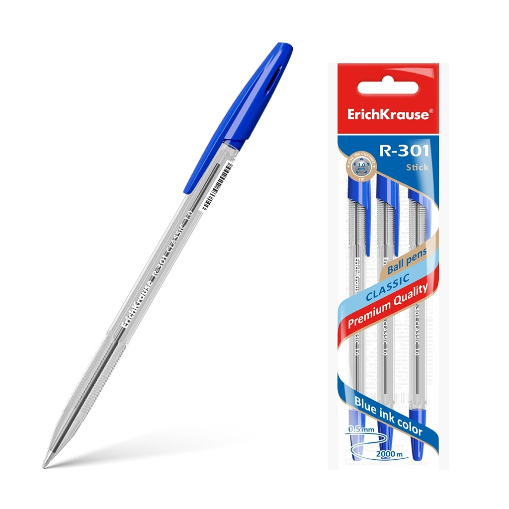 Ручка шариковая ErichKrause® R-301 Classic Stick 1.0, цвет чернил синий (в