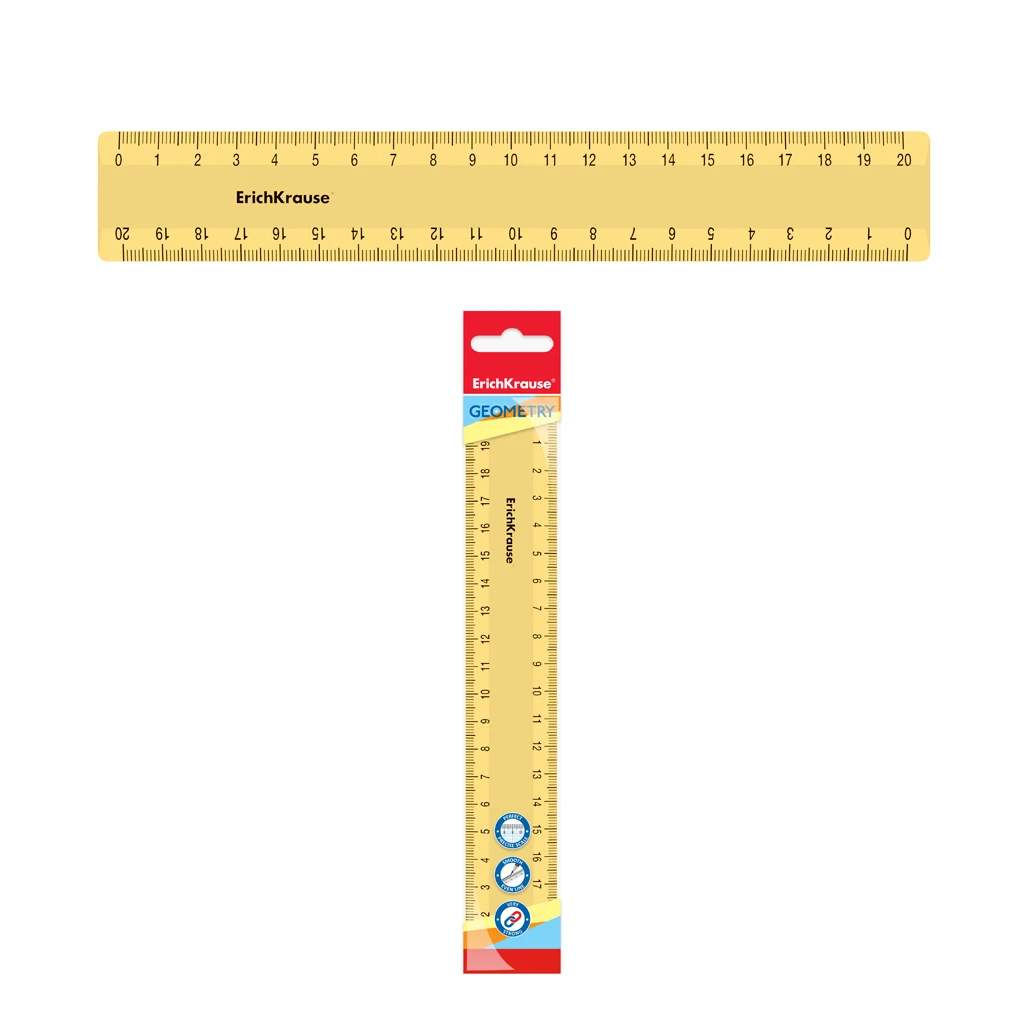 Линейка пластиковая Erich Krause® Iris, 20см, желтая, во флоупаке Линейка пластиковая Erich Krause® Iris, 20см, желтая, во флоупаке