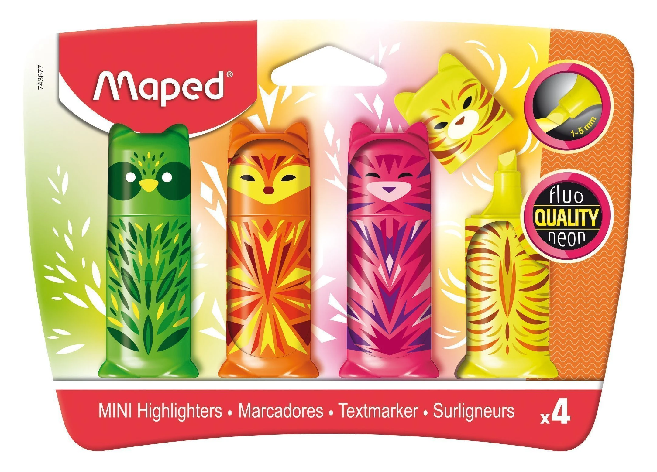 Набор маркеров текстовыделителей MAPED FLUO PEP'S MINI FRIENDS скошенный, 4