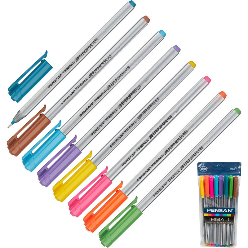 Ручка шариковая PENSAN  TRIBALL набор 8 цв. 1,0мм 1003/PVC8