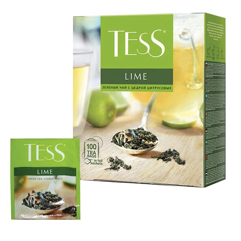 Чай TESS (Тесс) "Lime", зеленый с цедрой цитрусовых, 100 пакетиков по Чай TESS (Тесс) "Lime", зеленый с цедрой цитрусовых, 100 пакетиков по