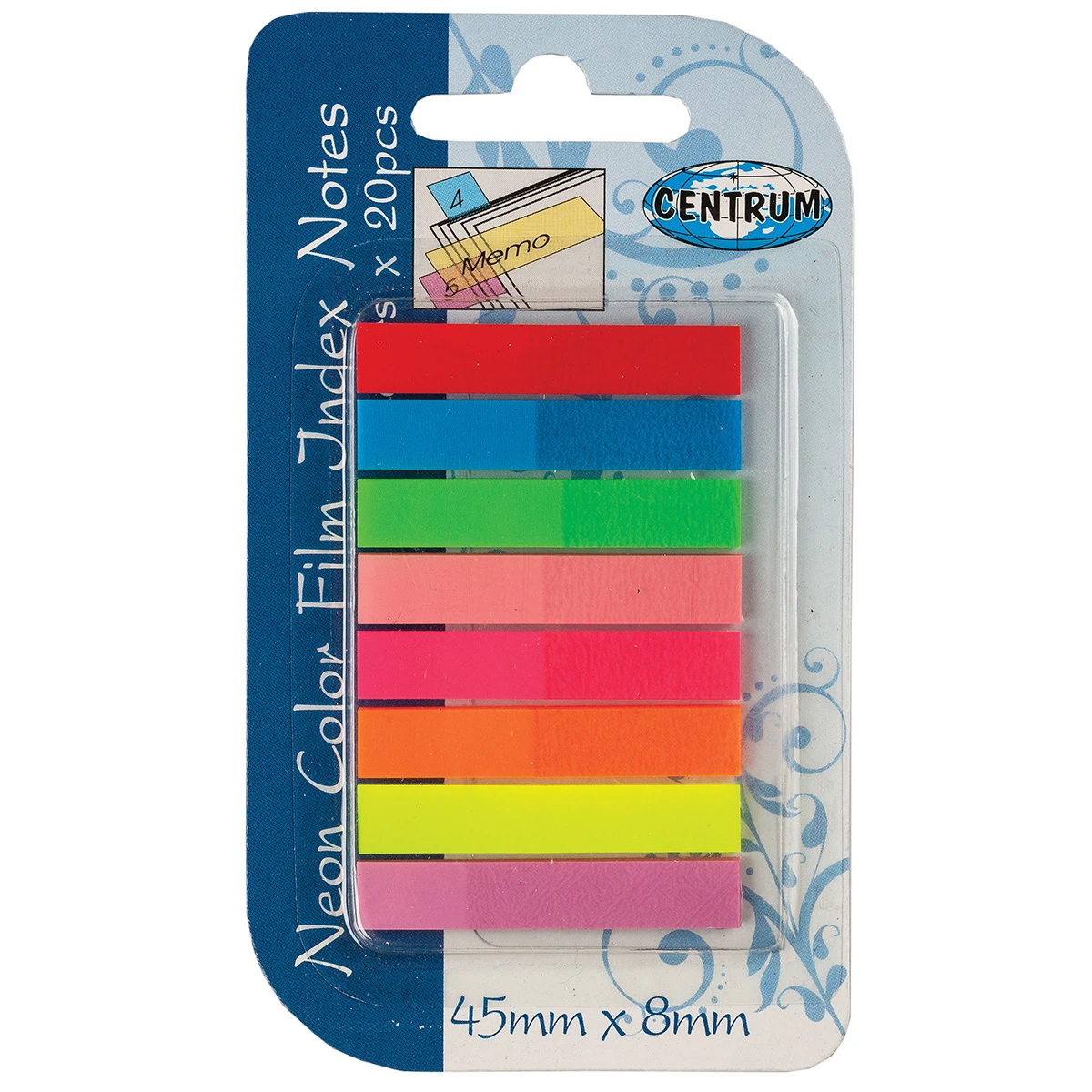 Арт.83504 Клейкие листки-индексы пластиковые 8 цветов по 20 листов, 45х8 мм.