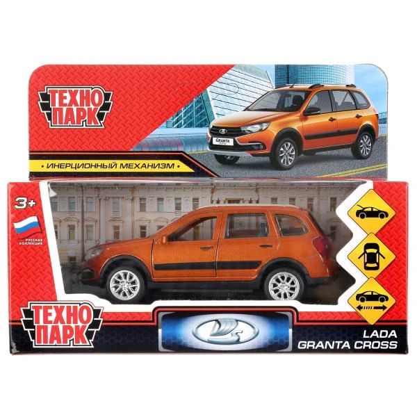Машина металлическая LADA GRANTA CROSS 12 см, двери, багаж, инерц, золотой, кор.