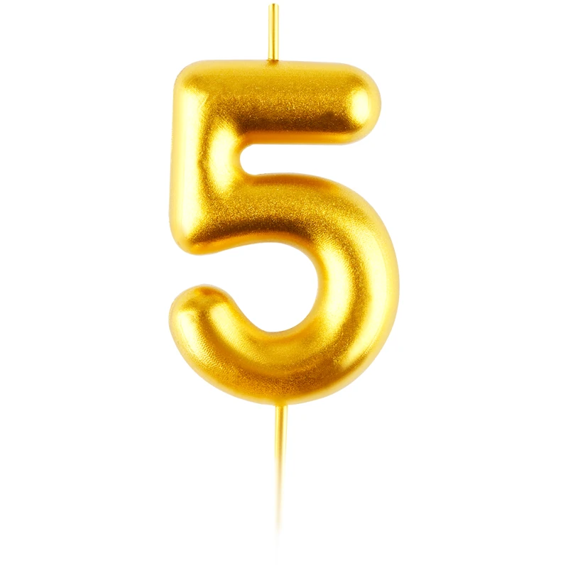 Свеча для торта с держателем MESHU "Цифра 5", 6см, золотая, блистер Свеча для торта с держателем MESHU "Цифра 5", 6см, золотая, блистер