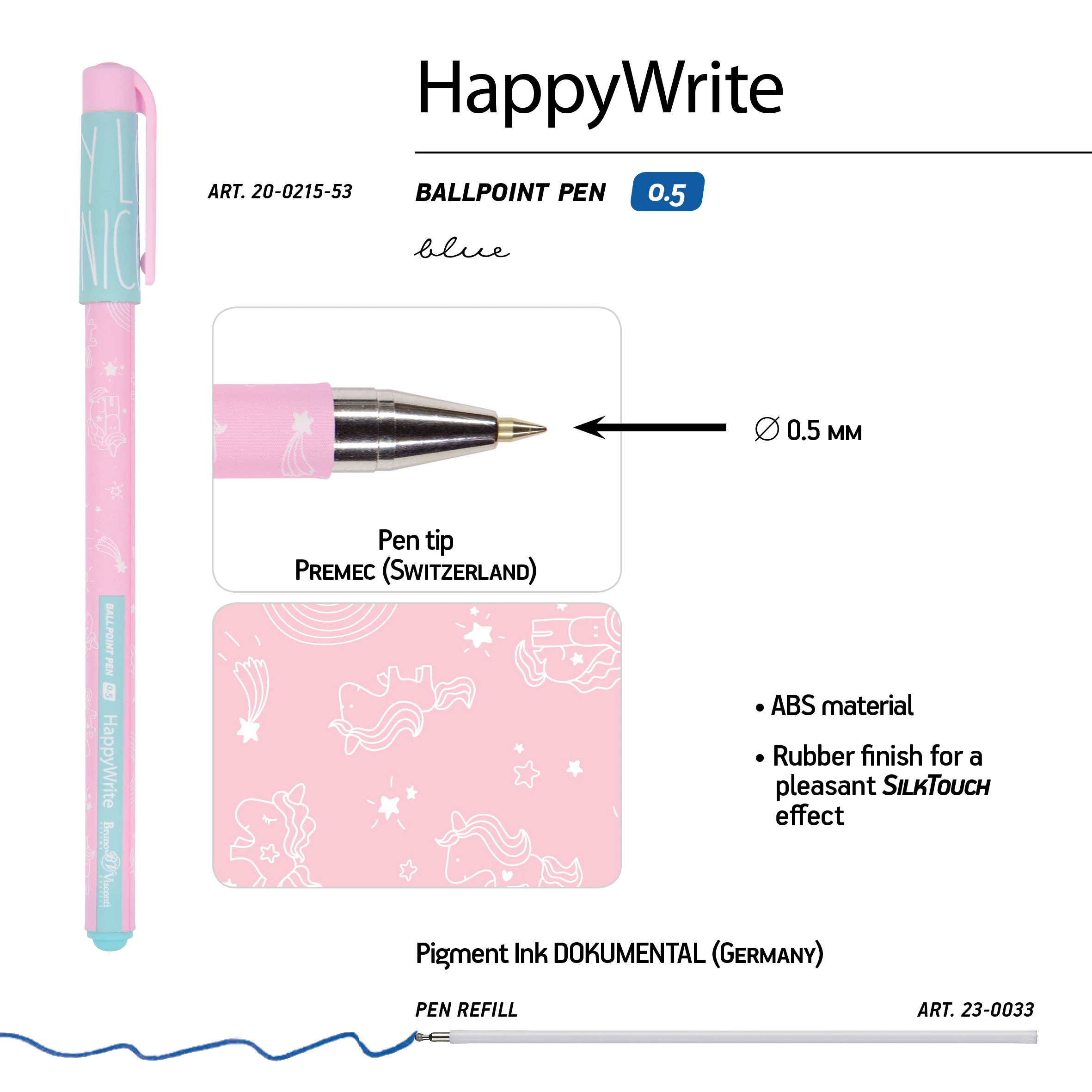РУЧКА "HappyWrite. Зефирные животные. Единорожки" 0.5 ММ, СИНЯЯ РУЧКА "HappyWrite. Зефирные животные. Единорожки" 0.5 ММ, СИНЯЯ