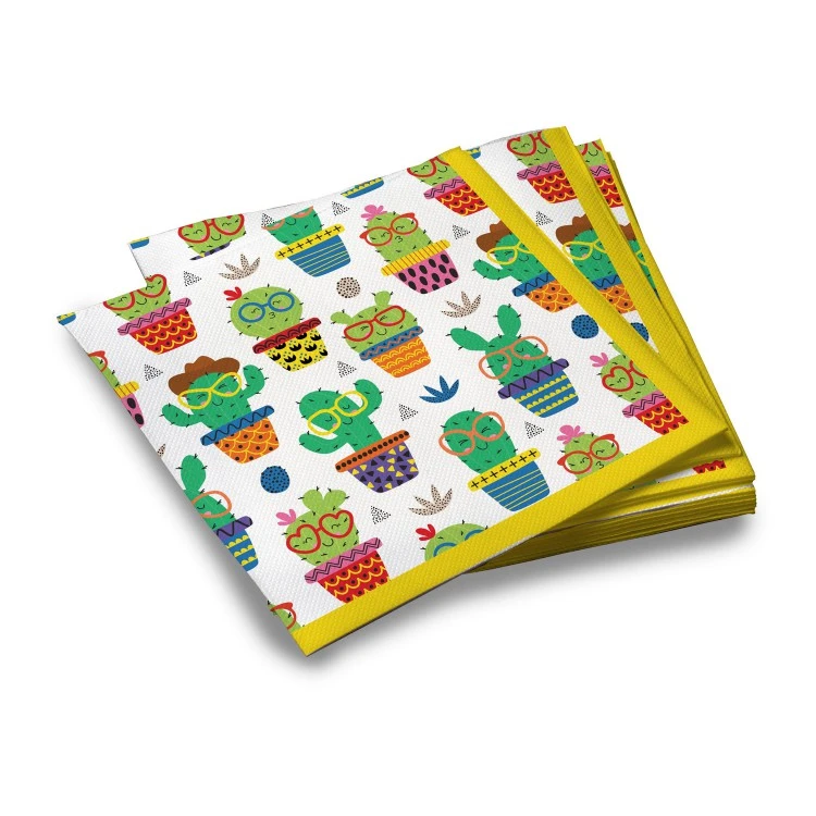 Салфетки бумажные трехслойные Кактус-1 33*33 см, 20 штук