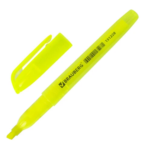 Текстмаркер BRAUBERG "Vivid", ЛИМОННЫЙ, круглый корпус, скошенный