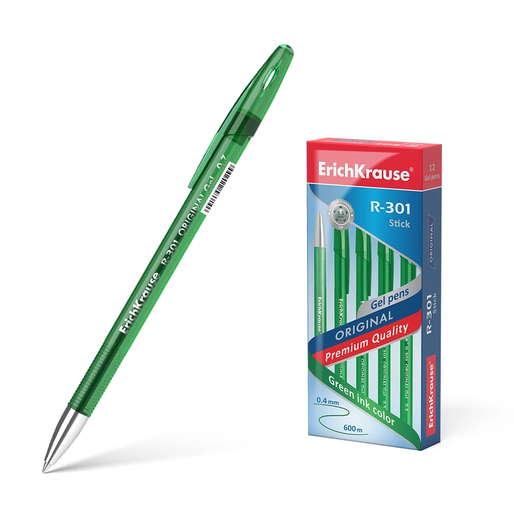 Ручка гелевая Erich Krause® R-301 Original Gel Stick 0.5, цвет чернил зеленый (в