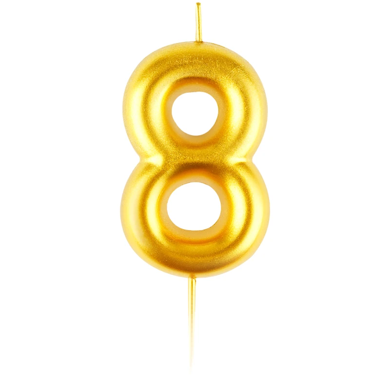Свеча для торта с держателем MESHU "Цифра 8", 6см, золотая, блистер Свеча для торта с держателем MESHU "Цифра 8", 6см, золотая, блистер