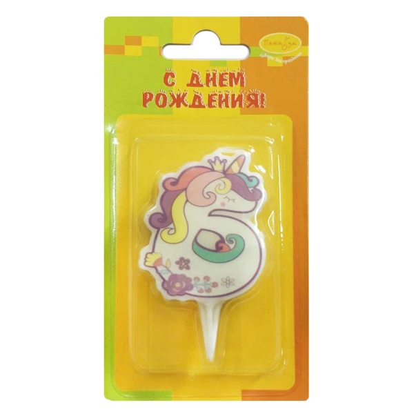 Свеча Цифра 6 Единорог 5см