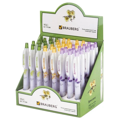 Ручка шариковая автоматическая с грипом BRAUBERG "Herb Time", СИНЯЯ, Ручка шариковая автоматическая с грипом BRAUBERG "Herb Time", СИНЯЯ,