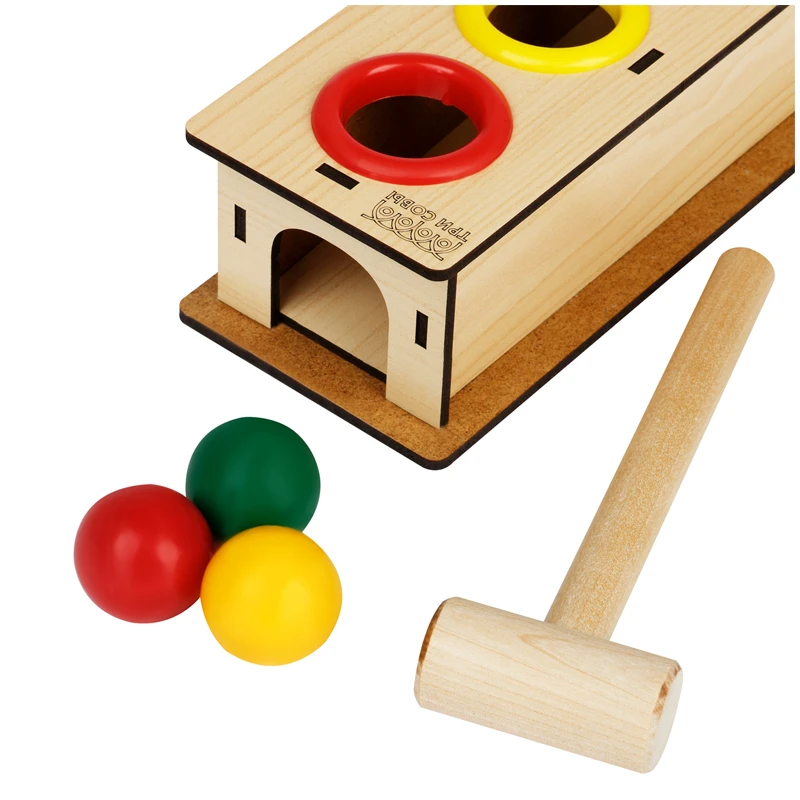 Стучалка ТРИ СОВЫ "Светофор", дерево, 3 шара, молоток