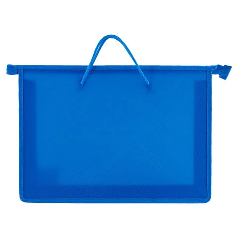 Папка на молнии с ручками ПИФАГОР, А4, пластик, молния сверху, однотонная синяя, Папка на молнии с ручками ПИФАГОР, А4, пластик, молния сверху, однотонная синяя,