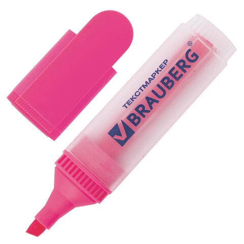 Текстмаркер BRAUBERG "FLUO", РОЗОВЫЙ, прозрачный корпус, скошенный Текстмаркер BRAUBERG "FLUO", РОЗОВЫЙ, прозрачный корпус, скошенный