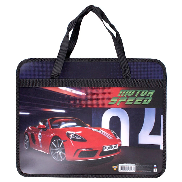 Папка детская с ручками А4 пласт. с рисунком на молнии Red car Папка детская с ручками А4 пласт. с рисунком на молнии Red car