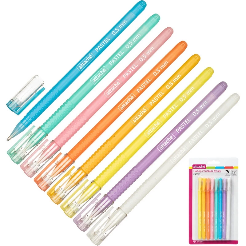 Ручка гелевая Attache Pastel, 0,5мм, 8 цветов, неав., б/манж, 8 шт/наб.